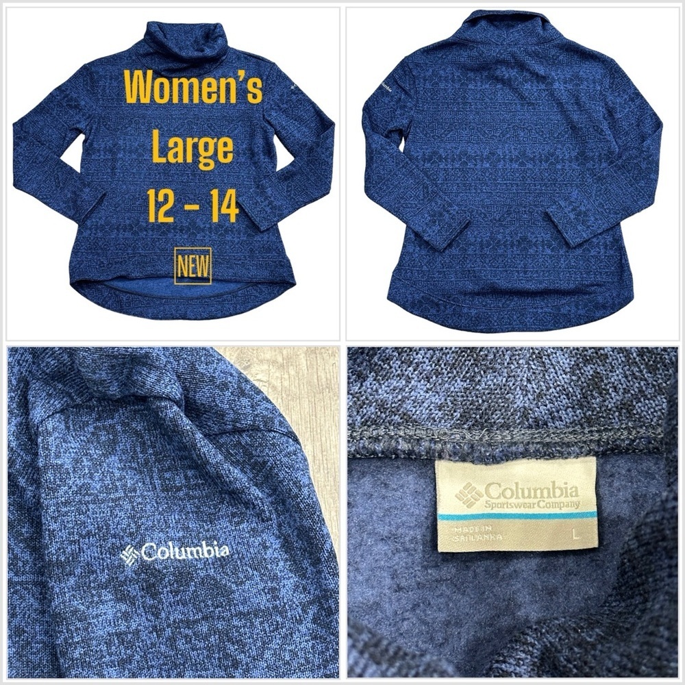 Women’s Columbia Large 12 - 14 Turtleneck Funnel Neck Navy Long Sleeve NWOT